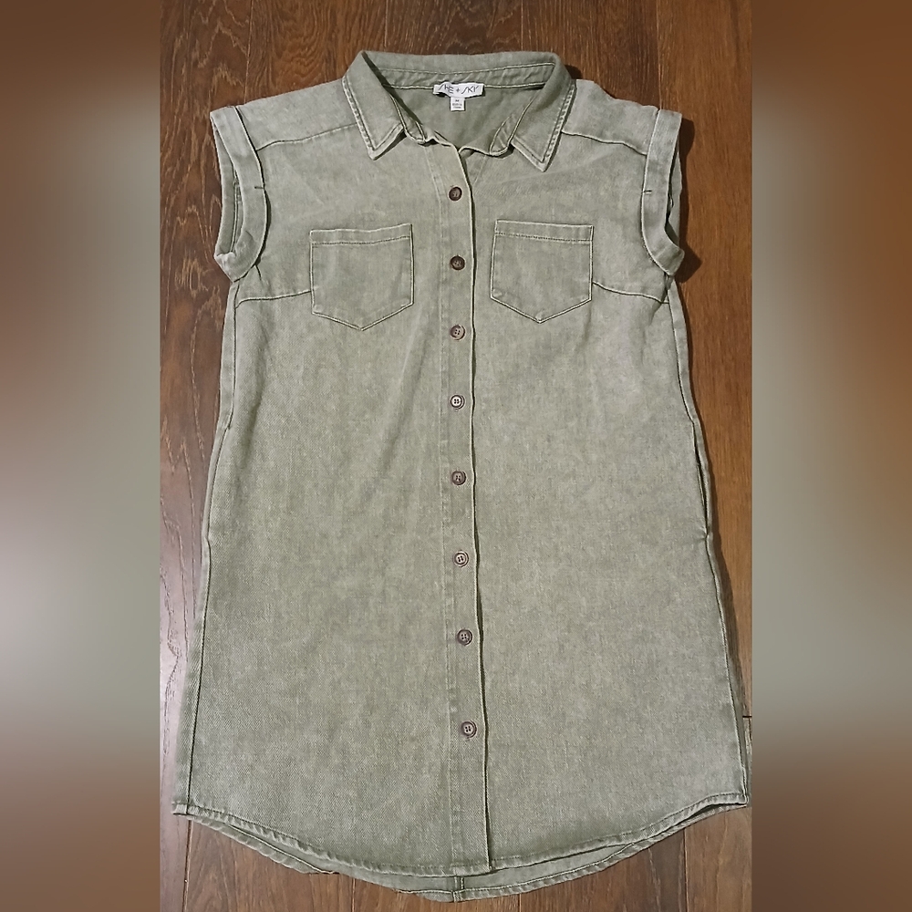 She + Sky olive green denim dress
